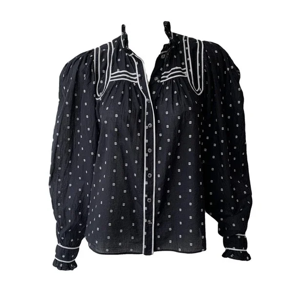 Ulla Johnson *Sold Out* Abigail Black Dot Blouse - Size 4 - Picture 3 of 9